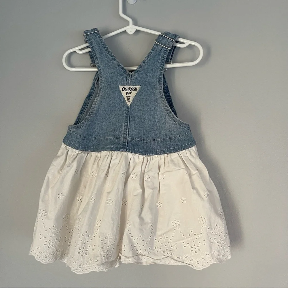 Oshkosh BGosh Jumper Dress Girls 3T Blue White Eyelet Denim Casual Play Party